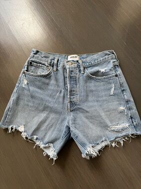 Agolde Light Wash Distressed Denim Shorts